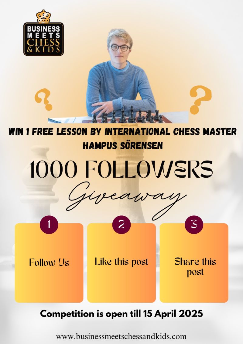Genevieve Maashao (@gmaashao) on Twitter photo Four days to go for a chance to win free lesson from IM Hampus Sorensen by following, liking and sharing <a href="/MeetsKids/">Business Meets Chess & Kids</a> Instagram.
instagram.com/p/DH03tirKOfB/…
<a href="/GMCarlsson/">Pontus Carlsson</a> <a href="/MercyIngado1/">Mercy Ingado</a> <a href="/Jamie_Kanango/">Jamie</a> <a href="/ZuriTatiina/">Zuri Tumwesigye</a> <a href="/Yve_chessqueen/">Yve_chessqueen</a> <a href="/TandekaShiloh/">Tandeka Shiloh</a> <a href="/thegiftofchess/">The Gift of Chess</a> <a href="/hannahmawejje/">Hannah Mawejje</a> Four days to go for a chance to win free lesson from IM Hampus Sorensen by following, liking and sharing <a href="/MeetsKids/">Business Meets Chess & Kids</a> Instagram.
instagram.com/p/DH03tirKOfB/…
<a href="/GMCarlsson/">Pontus Carlsson</a> <a href="/MercyIngado1/">Mercy Ingado</a> <a href="/Jamie_Kanango/">Jamie</a> <a href="/ZuriTatiina/">Zuri Tumwesigye</a> <a href="/Yve_chessqueen/">Yve_chessqueen</a> <a href="/TandekaShiloh/">Tandeka Shiloh</a> <a href="/thegiftofchess/">The Gift of Chess</a> <a href="/hannahmawejje/">Hannah Mawejje</a>