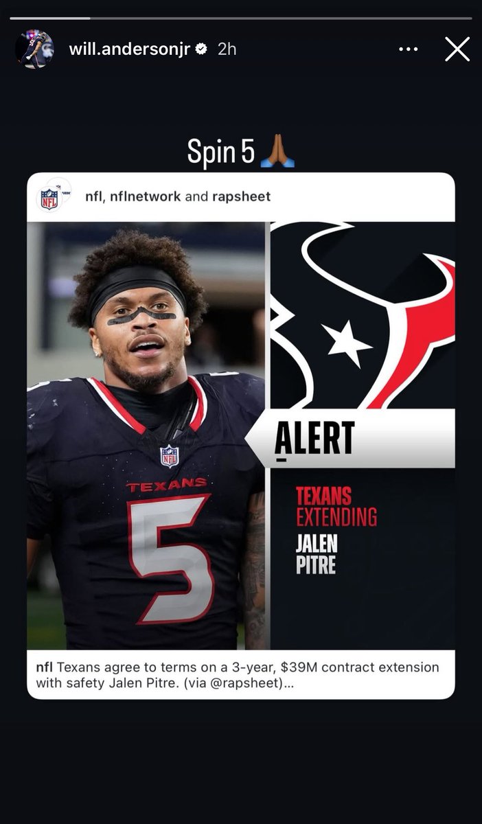 JacobBarzilla's tweet photo. Texans Players react to the new Jalen Pitre extension:

JP5 a favorite in the locker room for sure if you couldn’t tell already 😂 https://t.co/HWF39rXSyH
