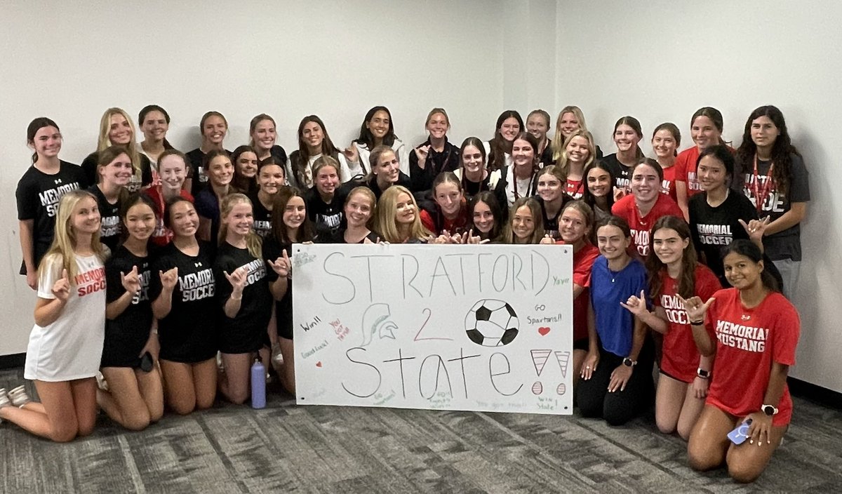 Rivals on the field but full of MustangPRIDE ❤️that our favorite green team has made it to the victory lap! 
Now, bring home the 🥇for Stratford America, SBISD, and Houston ⚽️💚🤍<a href="/StratfordGSoc/">Stratford Girls Soccer</a> #WinState! <a href="/sbisdathletics/">Spring Branch ISD Athletics</a> <a href="/MHShouston/">MHS Mustangs</a> <a href="/StratfordSBISD/">Stratford HS</a>