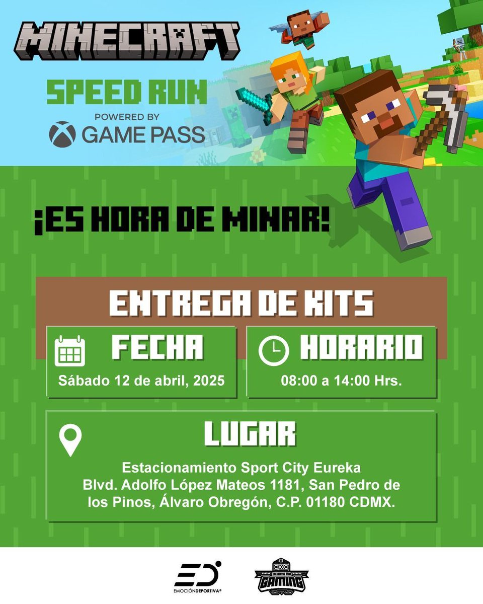emocionD's tweet image. ¡Cuidado, un Enderman está cerca, corre por tu paquete de la Minecraft Run antes de que te alcance! 🏃‍♀️💨

📅 Fecha: Sábado 12 de abril
⏰ Horario: 8:00 a 14:00 horas
📍 Ubicación: Estacionamiento Sport City Eureka            

#MinecraftRun