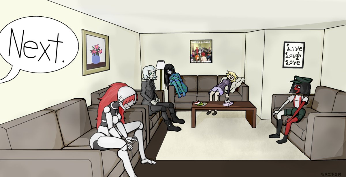 ___editor___'s tweet photo. Your favorite characters waiting in the therapist's office

Cyl from Picayune Dreams, Marie from Peripeteia, Mel from Disillusion, Urotsuki from Yume 2kki, Ena from Dream BBQ https://t.co/Wfl1Q0249w