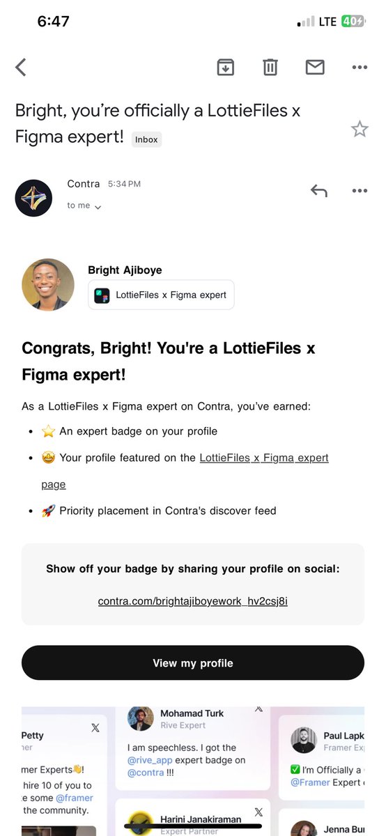 the_Webdevguy's tweet photo. Big news!!! 🥳🥳
Just got certified as a LottieFiles x Framer and LottieFiles x Figma expert on @contra
Let’s bring your ideas to life with motion + design.
https://t.co/8C4Sv3INe3…
#Framer #Figma #LottieFiles #ContraExperts https://t.co/2JCYRMGjSg