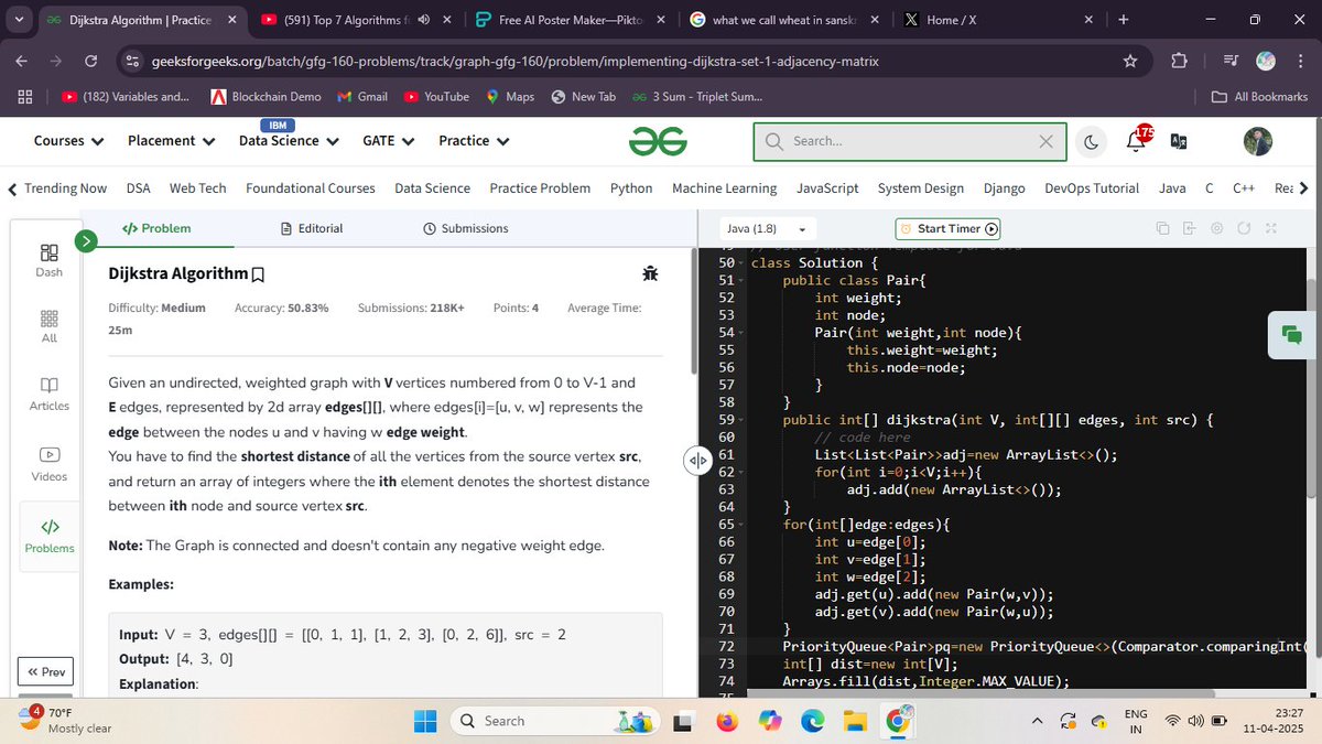 RohanPawar17062's tweet photo. Day 148 of gfg 160 challenge
Problem : Dijkstra Algorithm

#Coding 
#gfg160 #geekstreak2025 #geekstreak2024 https://t.co/rLf3iqPi7n