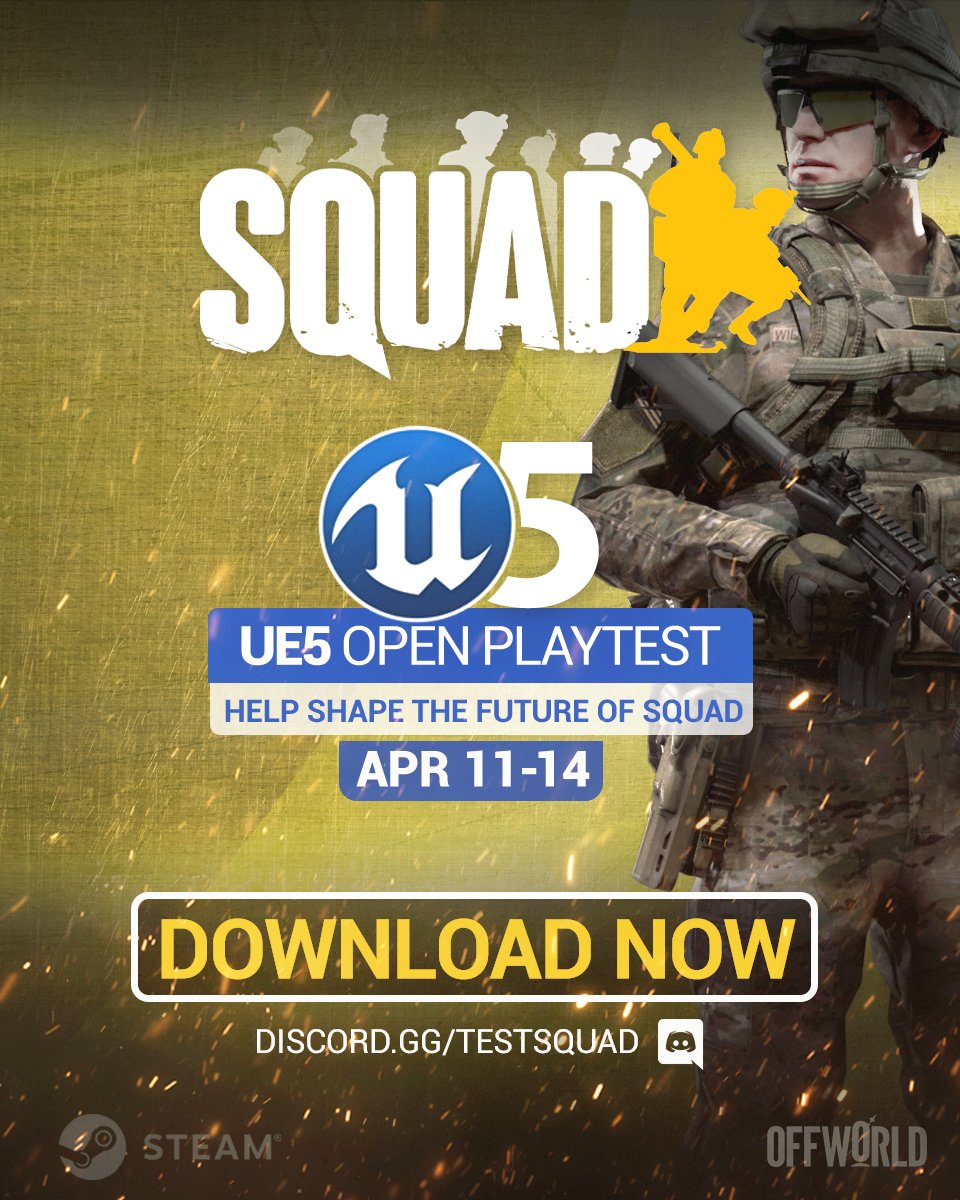 🚨 IT'S SHOWTIME! 🚨

The Squad Public Playtest is LIVE on #Steam!

🛠️ This is a Work In Progress Unreal Engine 5 build, expect bugs, rough edges, and things that may feel different from our last update.

▶️ Find it under: Steam &gt; View &gt; Hidden Games
Scroll down &amp; hit Show All