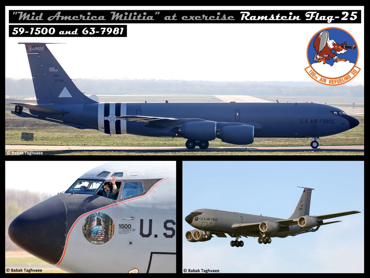 BabakTaghvaee1's tweet photo. During exercise #RamsteinFlag25 (#RAFL25), two KC-135R Stratotankers of the #US Air National Guard from 108th ARS participated and refueled E-3A AEW&C aircraft of the #NATO's E-3 Squadron. I visited them both at #Geilenkirchen two days ago.
#BoeingE3 #E3A #E3ASentry #E3Sentry #AWACS #108thARS #126thARW #IllinoisANG #AirNationalGuard #MilitaryExercise #USAF #USANG #GeilenkirchenAB #IllinoisAirNationalGuard