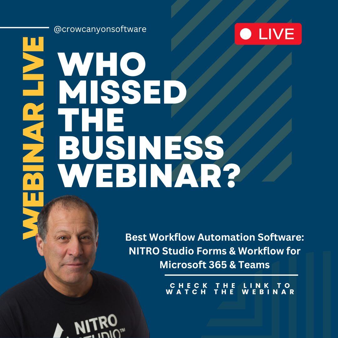 CrowCanyonSW's tweet image. Missed the webinar yesterday? No worries! Catch the replay and see the showcase of NITRO Studio's Form Designer and Visual Workflow Designer.
Watch now: hubs.li/Q03gV2tm0
#Form #VisualWorkflow #M365 #CrowCanyonSoftware #Webinar