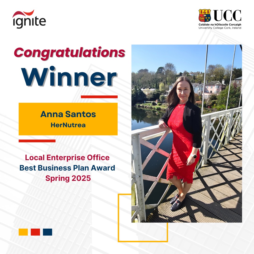 👏 Congrats to our IGNITE Award winners!

🏆 Emmet Crotty (Gigify) - Best Pitch
🏆 David Cashman (WellSchools) -  Best Business
🏆 Anna Santos (HerNutrea) - Best Business Plan

Creating impact in music, education &amp; women's health.

#IGNITEUCC #UCCStartUps #Entrepreneurship