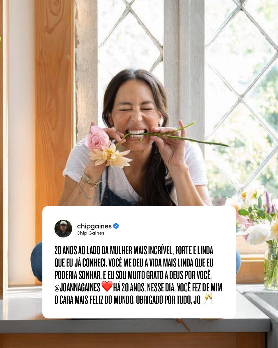 20 anos de amor, parceria e muuuito carinho 🥹

É impossível não se emocionar com esse casal que, juntos, construiu tantas coisas com amor, respeito e muitos tijolinhos (literalmente 💪🏡).

Agora, comenta aqui: Além de Chip e Joanna, quais outros casais também te inspiram? 💖