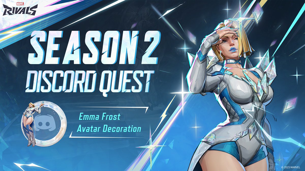 Season 2 #HellfireGala is here!   

Play Marvel Rivals for 15 minutes with Discord open to earn the limited-time Emma Frost Avatar Decoration!  

🗓️ Quest dates: April 11, 2025, 10:00 AM PDT - April 18, 2025, 10:00AM PDT. 

Show off Emma’s iconic style! Don't miss out! 

Join the