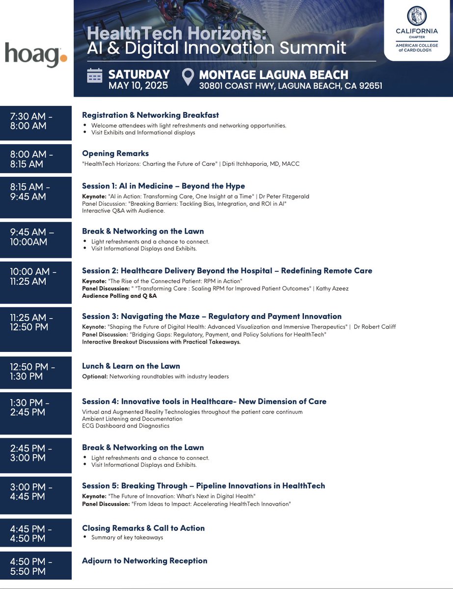 💡 Beyond the hospital walls! Explore remote patient monitoring (RPM), AI-driven diagnostics, &amp; immersive therapeutics at HealthTech Horizons 🏥✨. Hear from top experts &amp; industry leaders! Save your spot! 🔗 ow.ly/BbRV50U6yKX

#HealthTech #AI #HealthInnovation