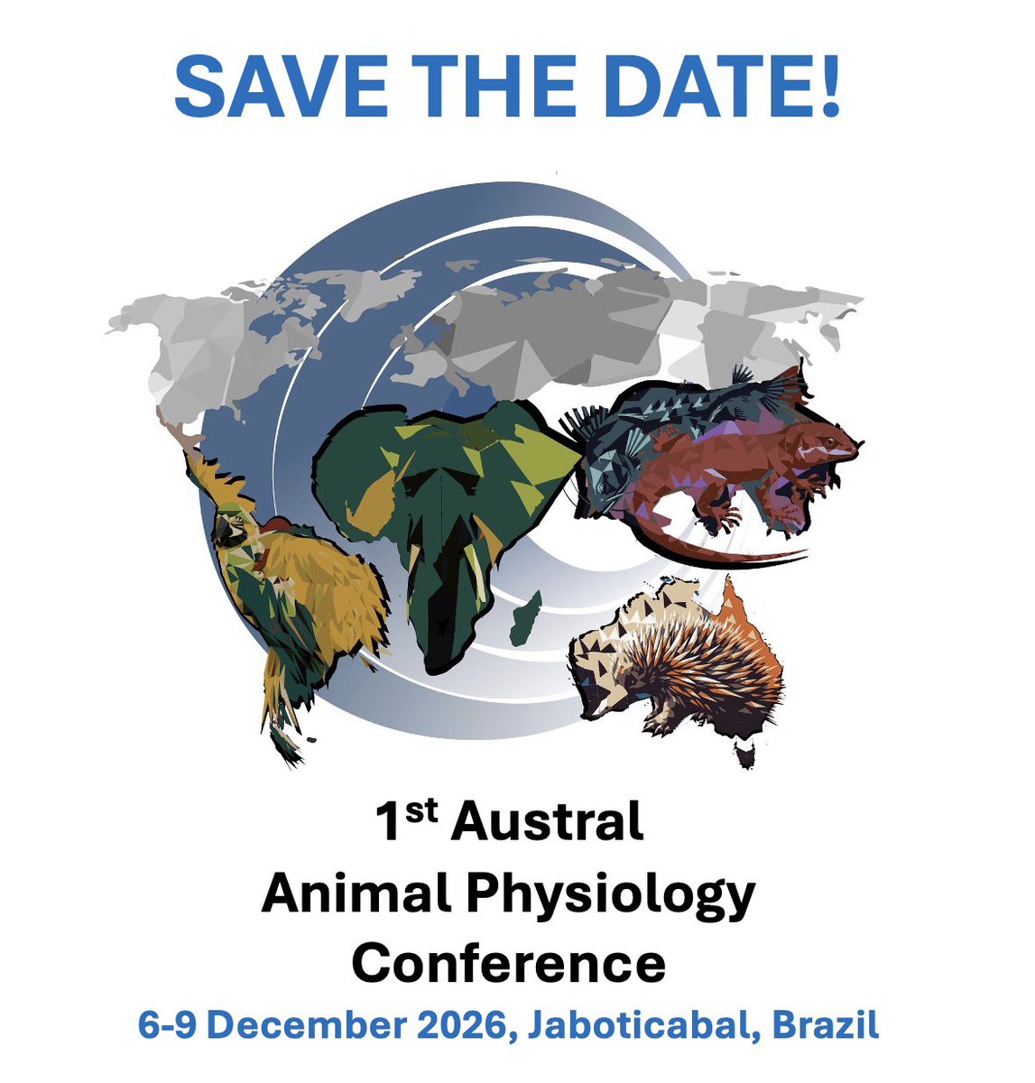 It’s time to take science to the southern hemisphere!
Save the date for the 1st Austral Animal Physiology Conference. Brazil, 6-9 Dec 2026. 
Follow aapc2026 on Instagram #comparativephysiology
#ecophysiology
#conservationphysiology #globalsouth