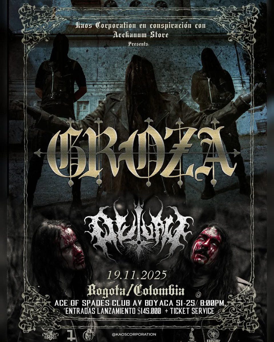PogotaConcerts's tweet photo. #NuevoEvento

Groza en Bogotá 
Junto a ellos Outlaw de Brasil 
19 de Noviembre en Ace Of Spades 

Boletería disponible con @KaosCp
#Comparte #Apoya https://t.co/Vr0aox0IO0