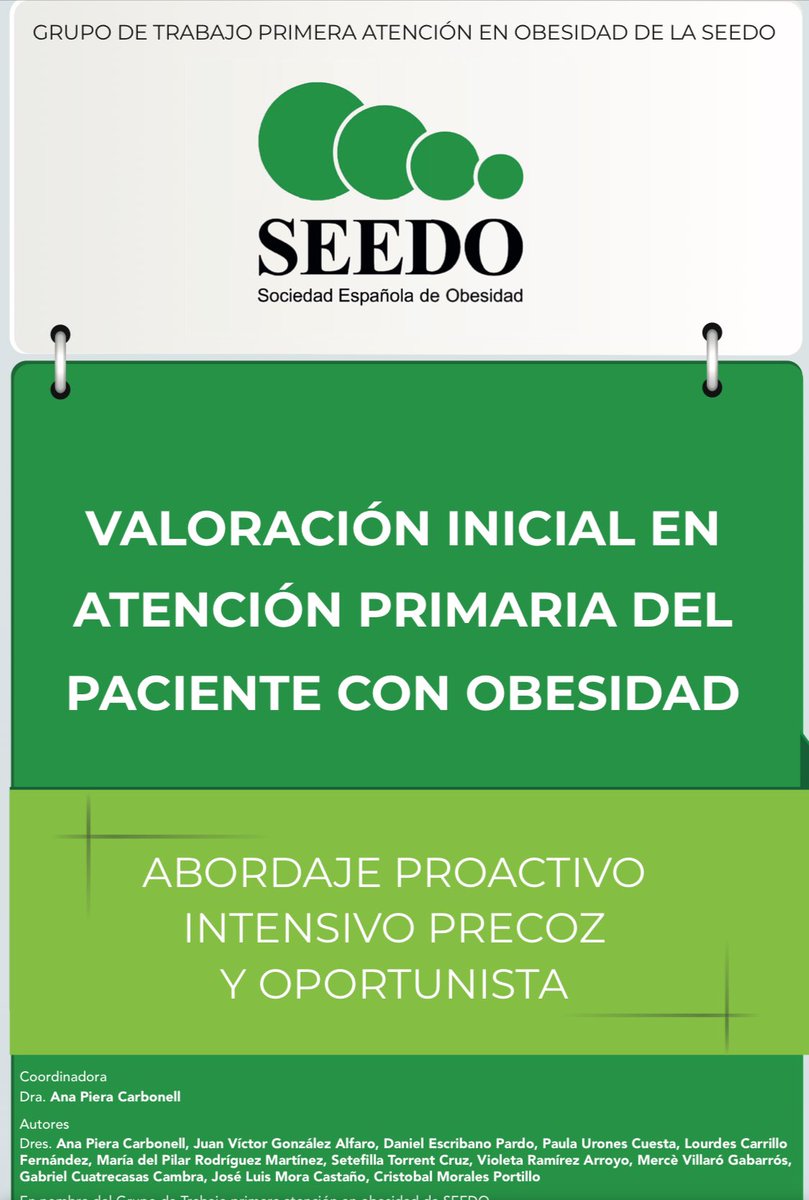CristobMorales's tweet photo. https://t.co/rkwON6VCzF 
VALORACIÓN INICIAL EN
ATENCIÓN PRIMARIA DEL
PACIENTE CON OBESIDAD by @ana_apiecar y GRUPO DE TRABAJO PRIMERA ATENCIÓN EN OBESIDAD @SociedadSeedo https://t.co/Qc3tR13WtC
