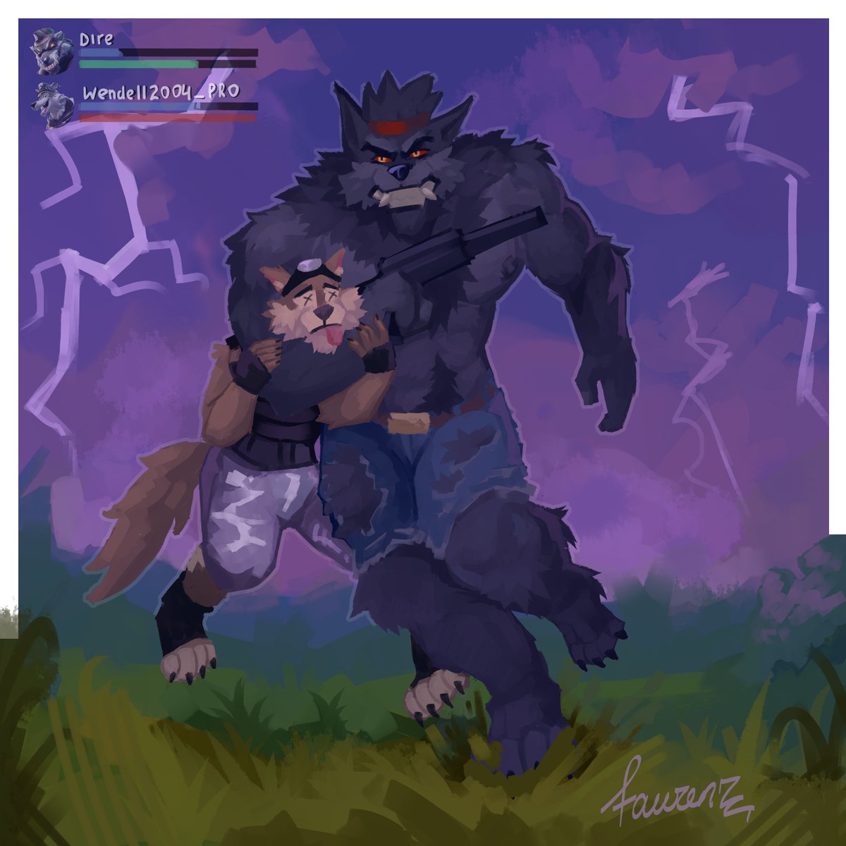 faurenzzart's tweet photo. Sorry for the long break, had a little art block but I’m back now! 💚 
Wendell’s outta HP, Dire’s not leaving him behind 💥
#wendell #dire #furryart https://t.co/Q5lz28R8Wn