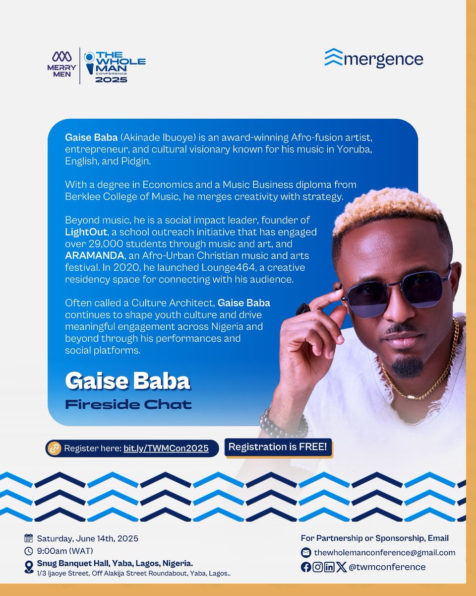 TWMConference's tweet photo. The Wait Is Over 🔥
.
Revealing... GAISE BABA!

An award-winning Afro-fusion artiste, entrepreneur, and culture architect.

Did you guess the guest right? Wait to see what's coming next. 😅

Don't forget to register for #TWMCon 2025👇
https://t.co/fPdzvNPC72 https://t.co/2VDBHBvxWN
