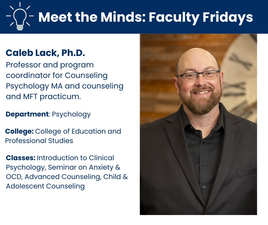 Meet Dr. Caleb W. Lack, PhD! Professor @UCO, licensed clinical psychologist, and author of 8 books. He specializes in anxiety disorders, OCD, &amp; more. With over 65 publications, he’s a sought-after global consultant. Learn more at uco.edu/jcgs/