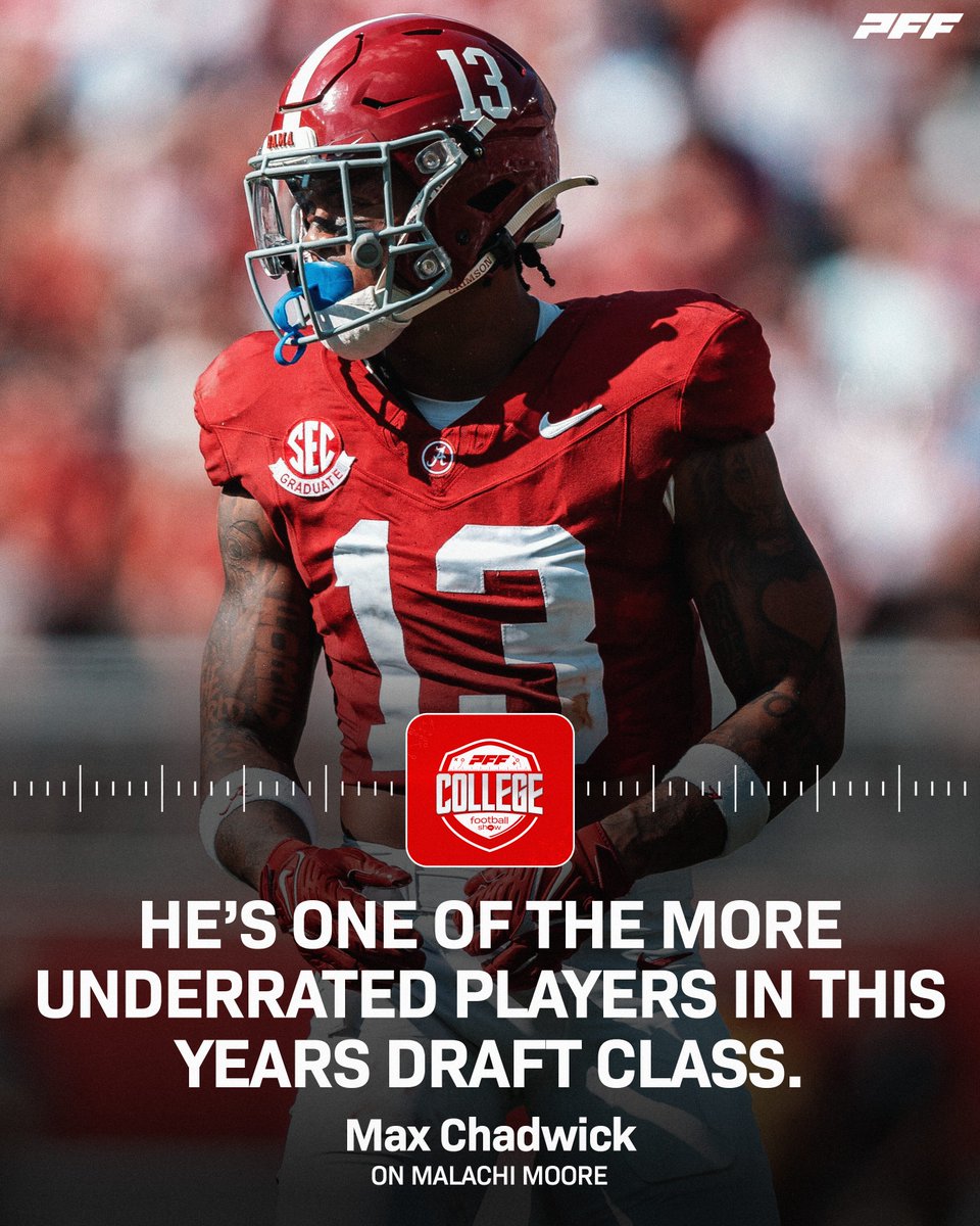 PFF_College's tweet image. ✅ Experienced
✅ Leadership
✅ Versatile
Alabama’s Malachi Moore will be one of the steals of the draft