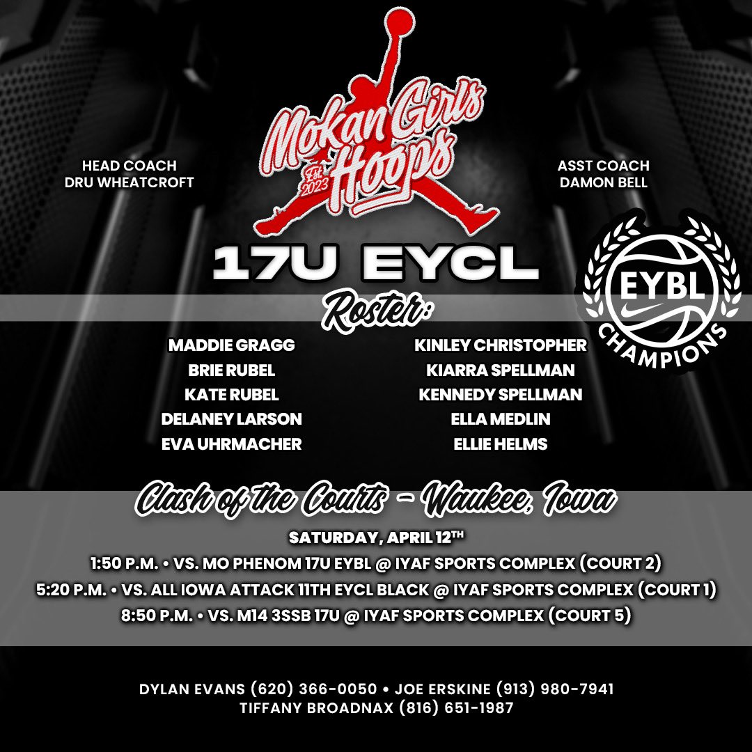 First tournament of the season let’s go‼️ Come check us out in Waukee, Iowa this Saturday and Sunday <a href="/MokanGirls/">Mokan Girls Basketball</a> <a href="/DruWheatcroft/">Dru Wheatcroft</a> <a href="/Dylan_Evans85/">Dylan Evans</a>