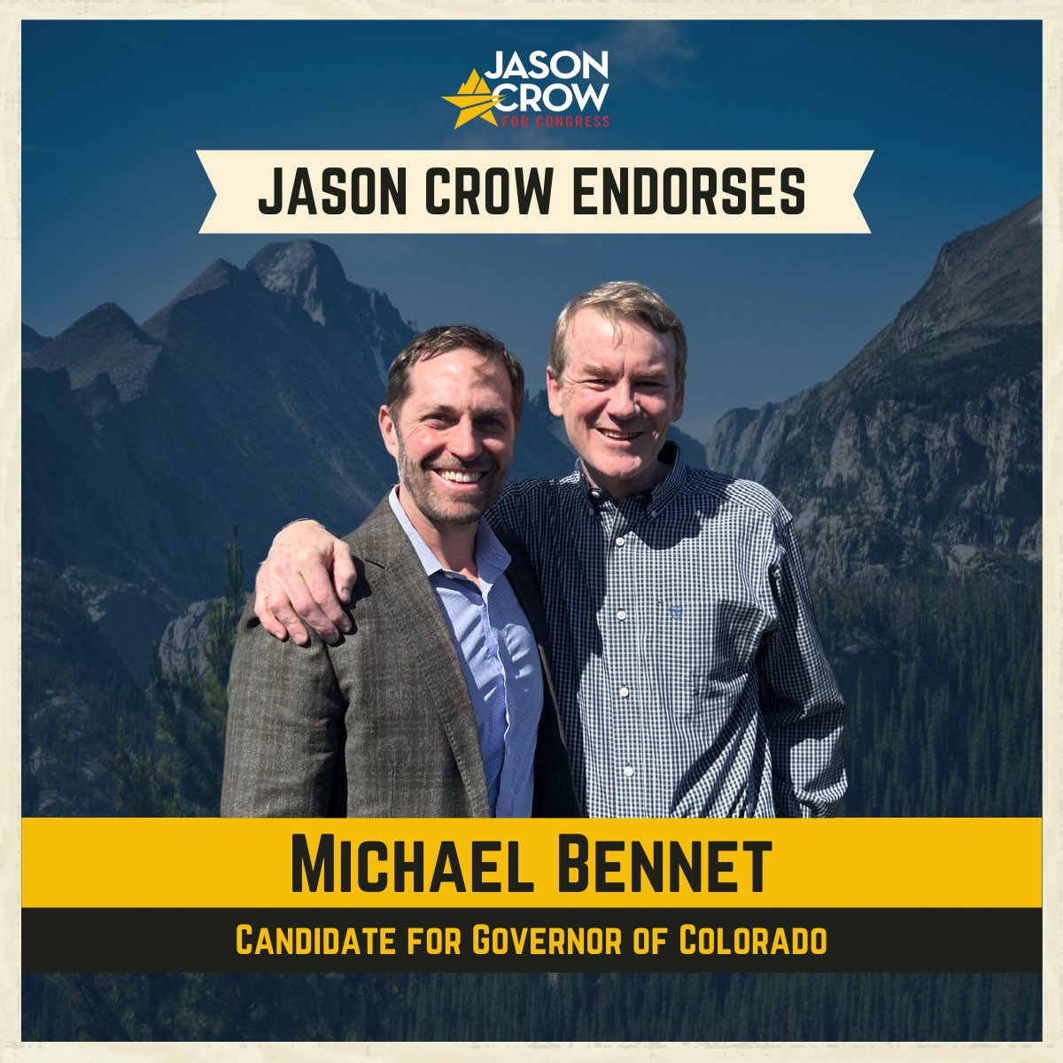 Jason Crow (@jasoncrowco) on Twitter photo .<a href="/MichaelBennet/">Michael Bennet</a> is a proven leader & champion for Colorado. He's working to lower costs, fight climate change, and hold President Trump accountable.
I’m proud to endorse him to be Colorado’s next governor. .<a href="/MichaelBennet/">Michael Bennet</a> is a proven leader & champion for Colorado. He's working to lower costs, fight climate change, and hold President Trump accountable.
I’m proud to endorse him to be Colorado’s next governor.