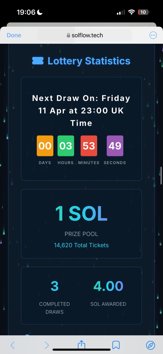 SolFlowOfficial's tweet image. It’s that time again!
Lotto will be drawn in under 4 hours!
Goodluck to all our holders!