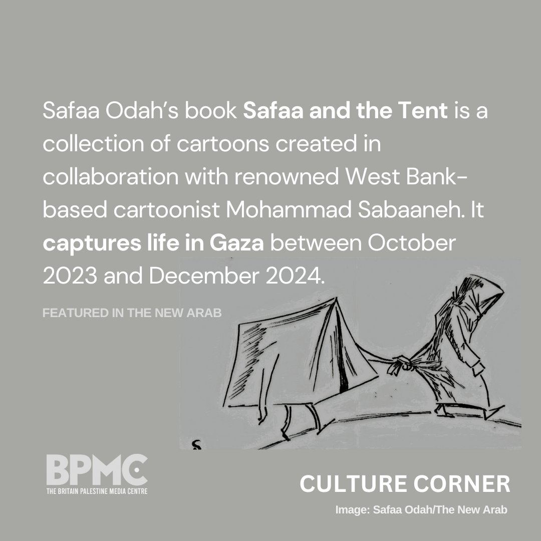 Today, we're highlighting the work of Palestinian cartoonist <a href="/odah_safaa/">Safaa Odah</a>, as featured in <a href="/The_NewArab/">The New Arab</a>. Her collection of cartoons, called 'Safaa and the Tent', captures the cruel reality of life in Gaza. Read more in our News Digest: mailchi.mp/britainpalesti…