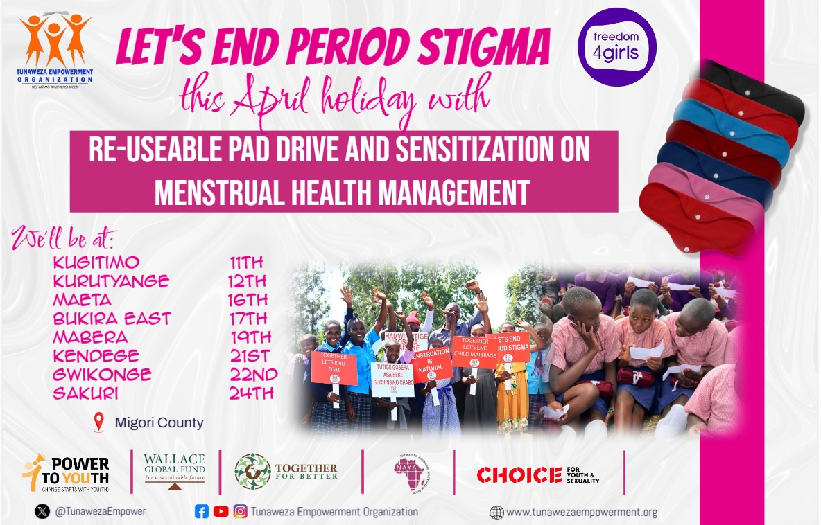 #EndPeriodStigma
Good menstrual hygiene management  plays a fundamental role in enabling adolescent girls, women  &amp; other menstruators 2 reach their full potential

This April holiday we have embarked on pad drive &amp; sensitization on menstrual hygiene management in #MigoriCounty