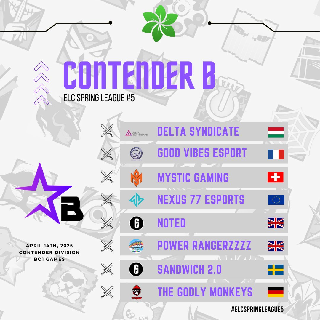 [𝐄𝐋𝐂 𝐒𝐩𝐫𝐢𝐧𝐠 𝐋𝐞𝐚𝐠𝐮𝐞 #𝟓]

Contender, what's that?

Find out the first 16 teams to ever feature in our brand new #ELCContender division!

Group Stages start on April 14th!

#ELCSpringLeague5 #WeAreELC