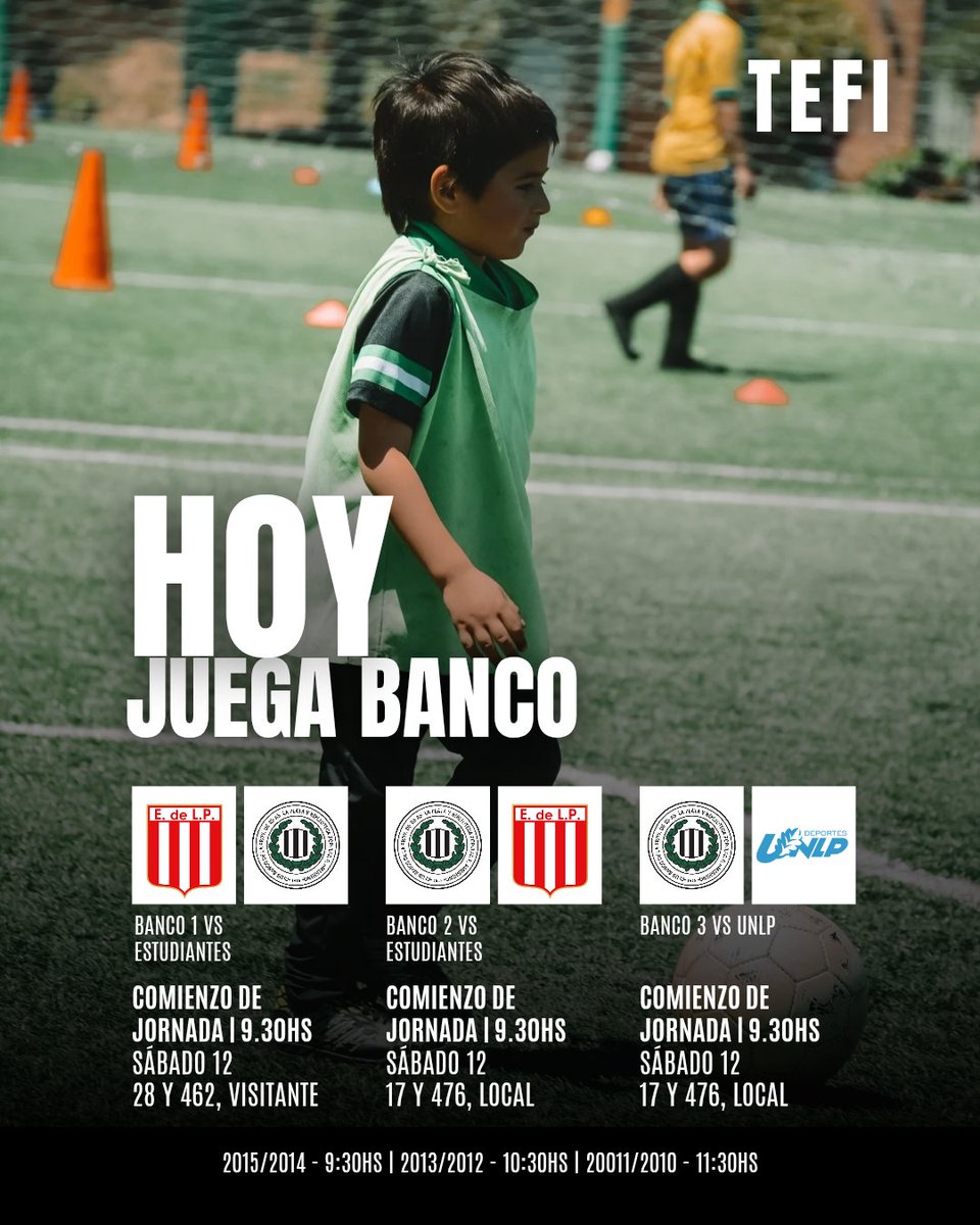 ⚽️🫡 ¡Fin se semana para Banco en Tefi! 

Toda la jornada de sábado para las categorías de tefi de Banco Provincia. 

¡Vamos Banco! 🇳🇬 

#Másde100AñosdeHistoria