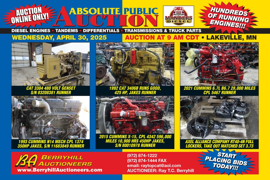 RayTopCat's tweet image. Now a 2 Day Auction!  Wednesday and Thursday
All diesel parts and engines on April 30, 2025
All transmission, rears, tandems &amp;amp; gear related items on May 1 at 9am CDT