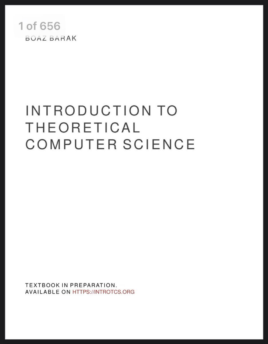 [Download 656-page PDF] 

"Introduction to Theoretical Computer Science"

Online textbook used for Harvard CS 121

➡️ introtcs.org/public/ ⬅️

HT <a href="/Riazi_Cafe_en/">Math Cafe</a>
