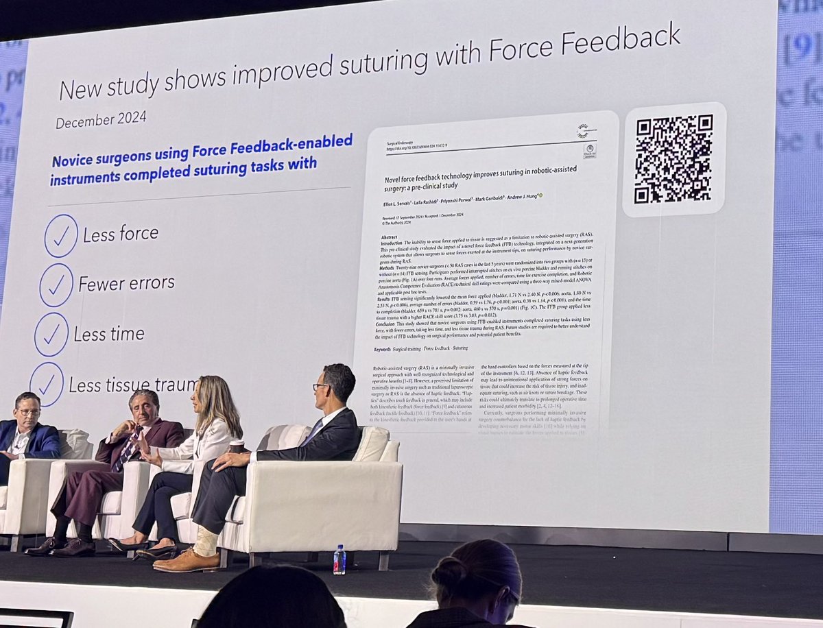 Alisa Coker, M.D. (@alisamae) on Twitter photo Does force feedback (haptic feedback) actually make a clinic difference? <a href="/lailara58/">Laila Rashidi</a> shares her experience and her passion for “gentler” surgery.
#IntuitiveConnect2025 #roboticsurgery Does force feedback (haptic feedback) actually make a clinic difference? <a href="/lailara58/">Laila Rashidi</a> shares her experience and her passion for “gentler” surgery.
#IntuitiveConnect2025 #roboticsurgery