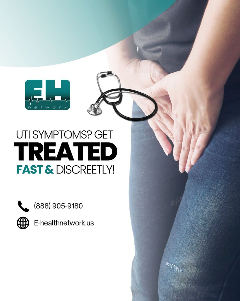 QuickCare365's tweet photo. A UTI can be painful and disruptive, but you don’t have to suffer in silence. With our telehealth services, you can get expert medical advice and a prescription without an in-person visit. ttps://e-healthnetwork.us/ 
.
.
.
.
#UTIRelief #UTITreatment #WomenHealth #TelehealthUSA https://t.co/SNalrkKmPv