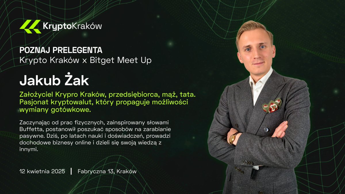 KryptoKrakow (@kryptokrakow) on Twitter photo Już jutro🔥 
<a href="/jakubzaktv/">Jakub Żak</a>  jako pierwszy wystąpi na MeetUp Krypto Kraków x <a href="/BitgetPL/">BitgetPL</a>!
🕙 Godzina: 10:00–10:30
🎤 Temat: Czy wymiany bez KYC będą jeszcze możliwe?
Szykuje się solidna dawka wiedzy💡
Nie może Cię zabraknąć! 🚀
Zapisz się: lu.ma/bpzul6ah Już jutro🔥 
<a href="/jakubzaktv/">Jakub Żak</a>  jako pierwszy wystąpi na MeetUp Krypto Kraków x <a href="/BitgetPL/">BitgetPL</a>!
🕙 Godzina: 10:00–10:30
🎤 Temat: Czy wymiany bez KYC będą jeszcze możliwe?
Szykuje się solidna dawka wiedzy💡
Nie może Cię zabraknąć! 🚀
Zapisz się: lu.ma/bpzul6ah