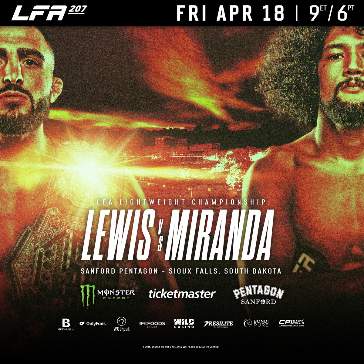 Sanford Sports Complex (@sanford_complex) on Twitter photo We are just 1️⃣ week out from #LFA207 at the Sanford Pentagon. Don't miss local talent <a href="/mitchmckeemma/">Mitchell McKee</a>, <a href="/chey_bowers/">Chey Bowers</a> & <a href="/BryceLogan23/">Bryce Logan</a> in the main card.
Get 🎟️ now at: bit.ly/4iKBY87
#SanfordSports | <a href="/LFAfighting/">LFA</a> We are just 1️⃣ week out from #LFA207 at the Sanford Pentagon. Don't miss local talent <a href="/mitchmckeemma/">Mitchell McKee</a>, <a href="/chey_bowers/">Chey Bowers</a> & <a href="/BryceLogan23/">Bryce Logan</a> in the main card.
Get 🎟️ now at: bit.ly/4iKBY87
#SanfordSports | <a href="/LFAfighting/">LFA</a>