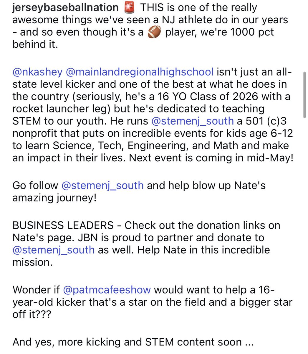 Jersey Baseball Nation (@njcollegebsbnat) on Twitter photo GREAT STORY - 16 yo all-state kicker <a href="/natekashey2026/">Nate Kashey 2026 K/P</a> isn't just one of the best in the state on the gridiron, off it the star student runs a non-profit to team STEM to elementary age kids! Follow @steme_nj on IG to learn AND donate! (<a href="/ACPressHuba/">Nicholas Huba</a> amazing story for you) GREAT STORY - 16 yo all-state kicker <a href="/natekashey2026/">Nate Kashey 2026 K/P</a> isn't just one of the best in the state on the gridiron, off it the star student runs a non-profit to team STEM to elementary age kids! Follow @steme_nj on IG to learn AND donate! (<a href="/ACPressHuba/">Nicholas Huba</a> amazing story for you)