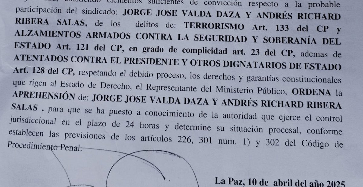 To everyone who cares about democracy in the free world: today the Bolivian government has imprissoned a leading human rights defense attorney and has issued arrest warrants against an opposition congressman. Several more are on the list, including a main Presidential candidate.