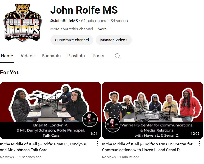 Rolfe’s podcasters have 2 new episodes dropped! Check out "In the Middle of It All @ Rolfe."  Hear about Varina's Center for Communications &amp; chat about cars w/our principal. 
 Subscribe to our Youtube channel so you don’t miss our next set of episodes! youtube.com/@JohnRolfeMS