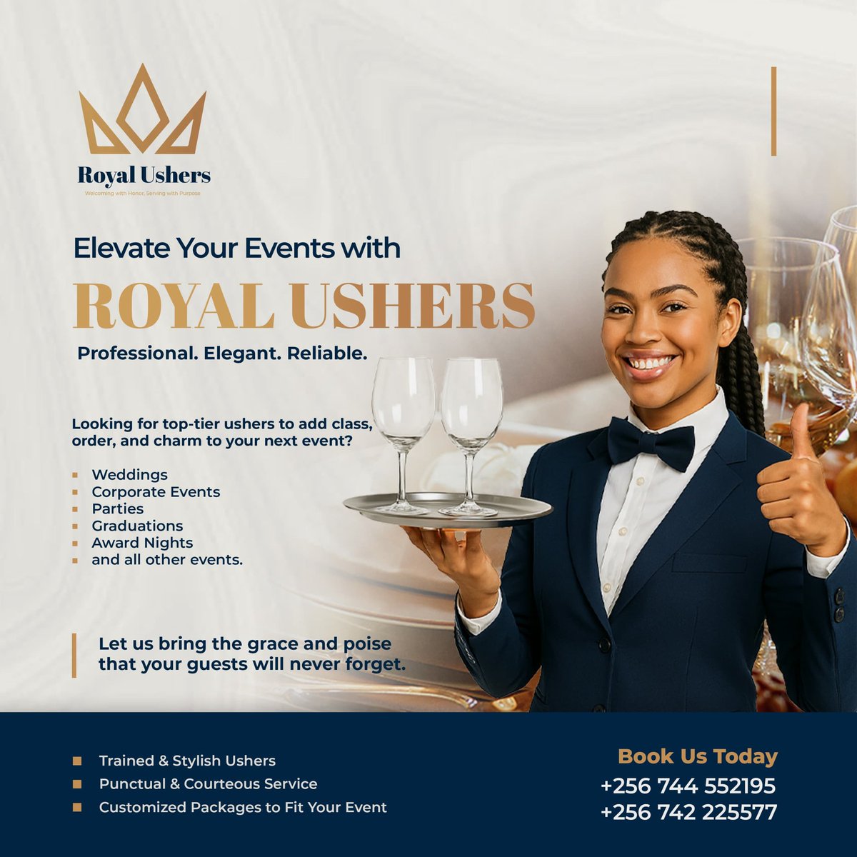 Benkazigoluweru's tweet photo. Ushering ain’t for everyone.
If your cousin once directed guests to the kitchen…
You need Royal Ushers ASAP!

Contact: +256 744 552195 | +256 742 225577
#FunnyButTrue #EventProblems https://t.co/qfImiz8xwr