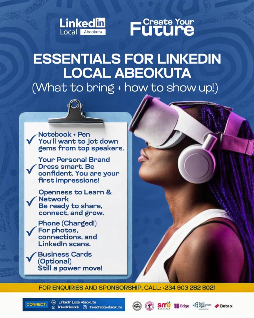 linkedinlocabk's tweet image. Only a few seats left for LinkedIn Local Abeokuta!

Got your essentials ready?
Notebook? Charged phone? Confidence?

Now all that’s missing… is your ticket.

Don’t get left out, secure your spot now!
You’re one step away from game-changing connections and insights.

Register now