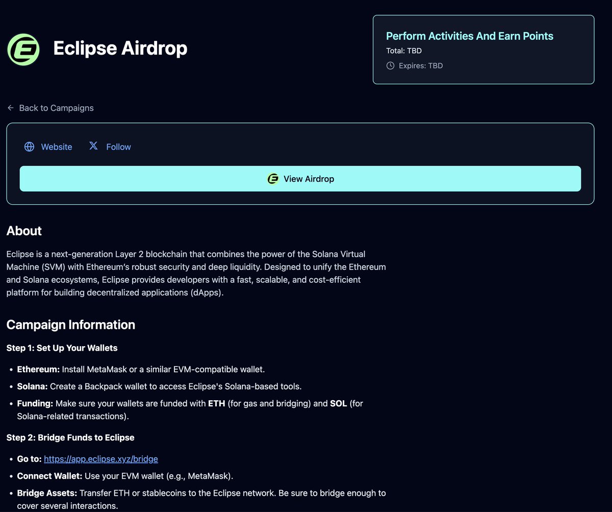 IncentiveIQ's tweet photo. we keep finding we keep adding

@EclipseFND airdrop campaign is up for grabs.  try it out this weekend 🫡 https://t.co/7fPCZU5MwP