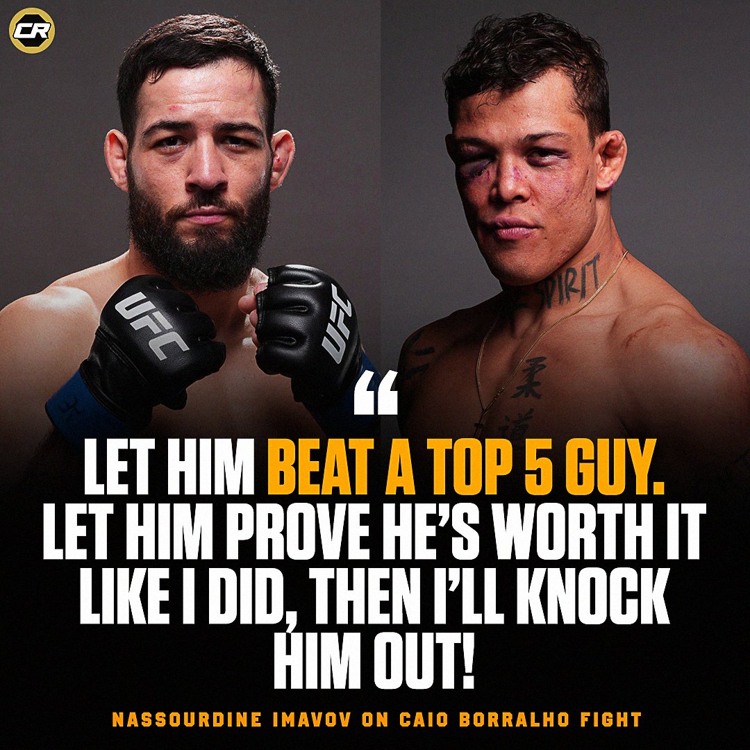 🚨 Statement from Nassourdine Imavov per his team regarding the Caio Borralho fight:

"Let him beat a top 5 guy.  Let him prove he's worth it like I did, then I'll knock him out!"

#UFC #MMA
