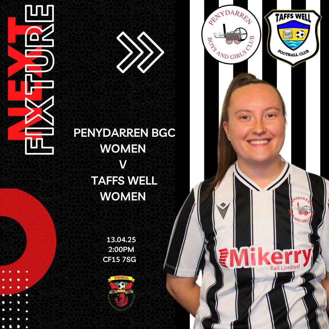 | FIXTURE ALERT🚨

We are on the road against @taffswellwomenfc this weekend in a crucial league fixture!

Come along and support the ladies #UppaPen 🚂⚪️⚫️

🆚 Taffs Well Women
⏰ 2:00 pm
📍 Taff Home 
🗓️ 13/04/2025
🏆 SWWGL Combined Premier League