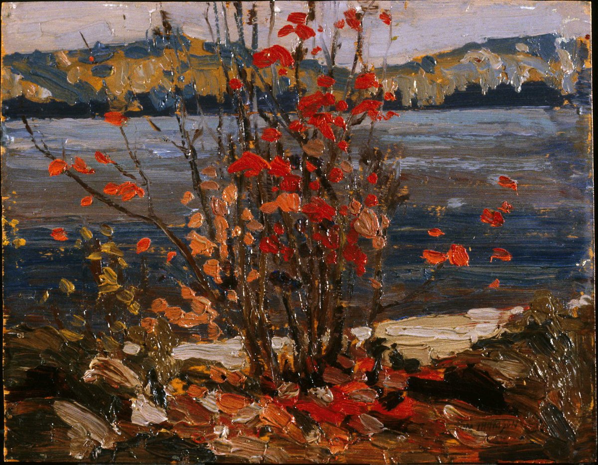 1916 Lake and Red Tree, fall 1916. Oil on wood panel, 21.5 x 27 cm.#tt1916