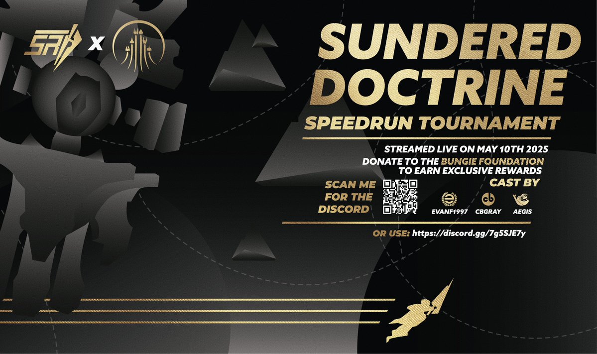 Luckstruck9 (@luckstruck9) on Twitter photo 🎉The <a href="/TravelersChose/">Traveler's Chosen Twitch Team</a> Team is excited to announce we are sponsoring the Sundered Doctrine Speedrun Tournament on 📅Saturday, May 10th!
💖This tournament will also be fundraising for <a href="/BungieLove/">Bungie Foundation</a>. They have also generously provided us with some cool emblems for donation 🎉The <a href="/TravelersChose/">Traveler's Chosen Twitch Team</a> Team is excited to announce we are sponsoring the Sundered Doctrine Speedrun Tournament on 📅Saturday, May 10th!
💖This tournament will also be fundraising for <a href="/BungieLove/">Bungie Foundation</a>. They have also generously provided us with some cool emblems for donation