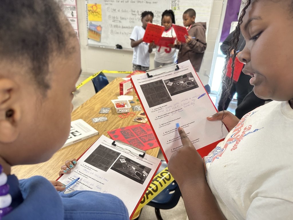 Today in Art, Ms. Shumate's 4th graders participated in an Art Scene Investigation, exploring how the art was made, what supplies were used, and its meaning. Thank you, Mrs. Crowell, for providing such an exciting lesson for our students!