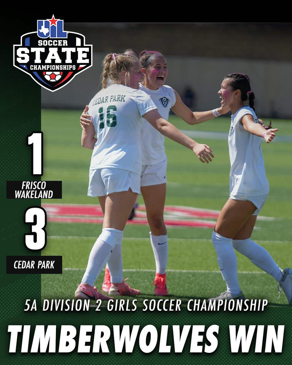Texas UIL (@uiltexas) on Twitter photo On their fifth #UILState trip, <a href="/CPHSWomenSoccer/">Cedar Park Women’s Soccer</a> finishes the job—STATE CHAMPS! 🏆
Box Score ➡️ bit.ly/4j6l7gv On their fifth #UILState trip, <a href="/CPHSWomenSoccer/">Cedar Park Women’s Soccer</a> finishes the job—STATE CHAMPS! 🏆
Box Score ➡️ bit.ly/4j6l7gv