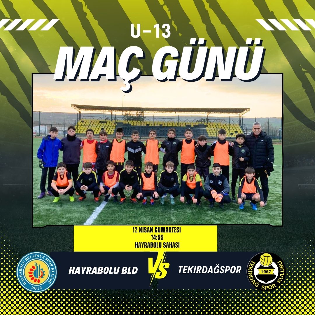 🏆 Maç Günü!
U13 takımımız, yarın (12 Nisan Cumartesi) Hayrabolu sahalarında Hayrabolu Bld. Spor ile karşı karşıya geliyor! ⚽🔥

🕑 Maç Saati: 14:00
📍 Yer: Hayrabolu Sahası