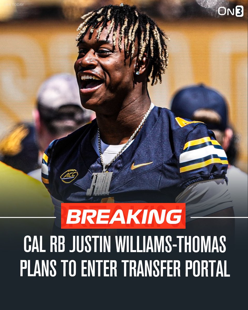 Transfer Portal (@transferportal_) on Twitter photo NEW: Cal RB Justin Williams-Thomas plans to enter the NCAA transfer portal, <a href="/PeteNakos_/">Pete Nakos</a> reports.
The former Tennessee transfer was a 4-star in the 2022 class.
on3.com/transfer-porta… NEW: Cal RB Justin Williams-Thomas plans to enter the NCAA transfer portal, <a href="/PeteNakos_/">Pete Nakos</a> reports.
The former Tennessee transfer was a 4-star in the 2022 class.
on3.com/transfer-porta…