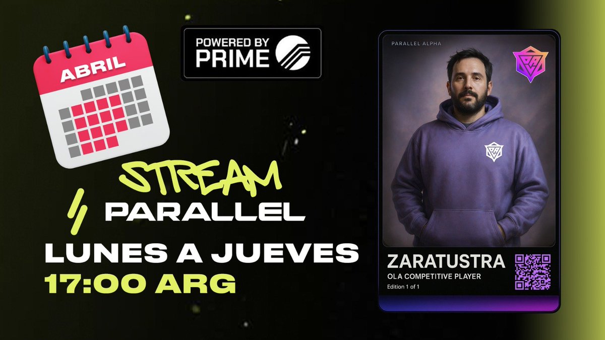 ¡Habemus STREAMS!

De Lunes a Jueves, aprende a jugar <a href="/ParallelTCG/">Parallel</a> junto a <a href="/Zaratustra_l/">Zaratustra</a>.
Muy pronto tendremos Gamenights con premios en 💰 ¡y muchas otras actividades! 👀

16:00 🇻🇪 17:00 🇦🇷
Aquí abajo te dejamos todos los links 👇