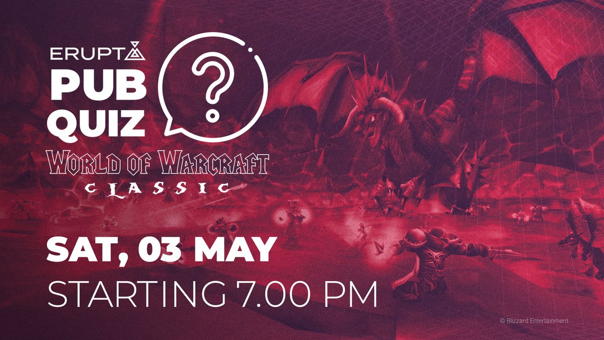 Cookies &amp; Cream, Salted Caramel or still Vanilla?🍦 On May 3rd, we’re heading back to pre-Cata Azeroth! 🌋
🧠 Quiz starts: 7:15 PM
📍 Erupt Lounge, Bern

Quizmaster Alex is already grinding – grab your dungeon squad &amp; get that hearthstone ready! ▶ links.erupt.ch